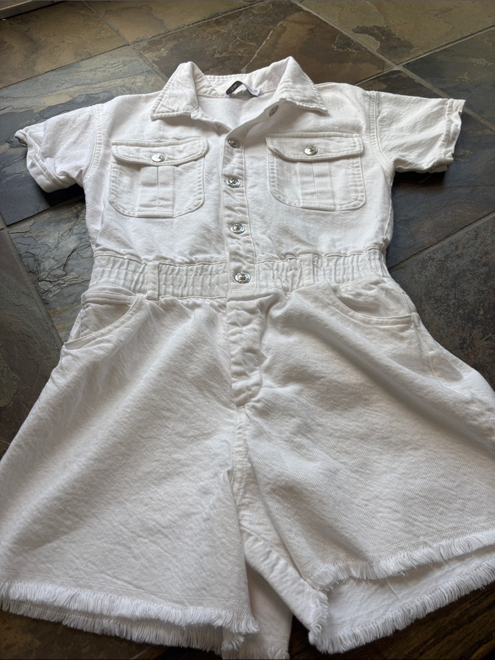 Zara kids White Denim Short-Sleeve Utility button up Romper - Size 11-12
